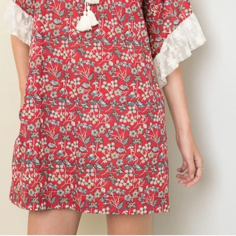 Hayden red floral peasant mini dress sz Small - Picture 4 of 13